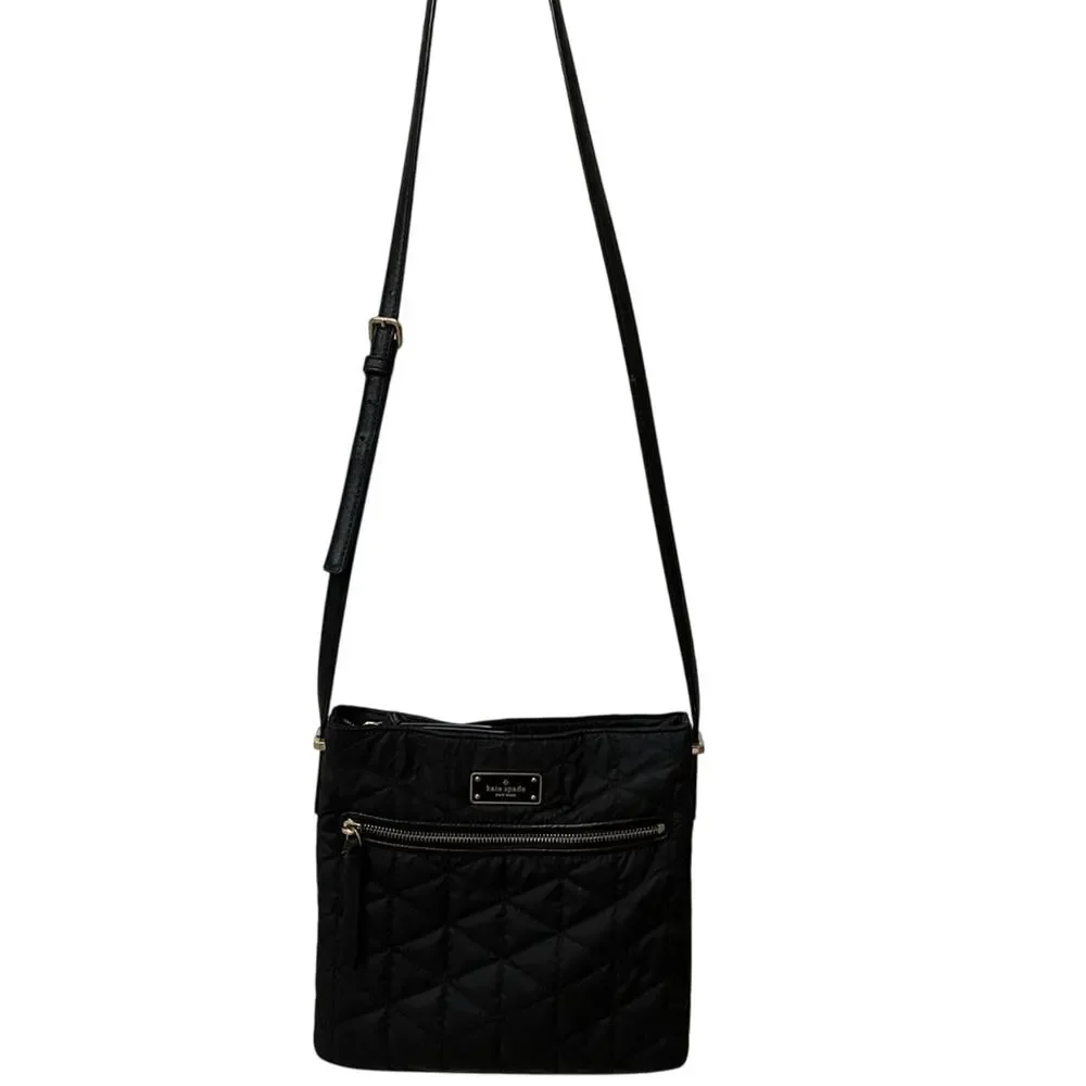 Kate Spade Black Quilted Crossbody Bag with Gold Zippers Long Strap - Picture 2 of 10